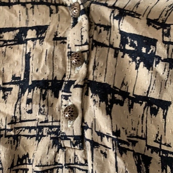 Maeve Anthropologie Striped Pattern Print Half Button Down Blouse Tan Black XS - Picture 10 of 12